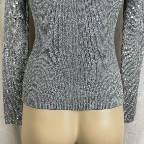 VTG Y2K Once Again Silver Sequin Mock Turtle Neck Sweater Shimmery Sparkly Sz M - Picture 11 of 16
